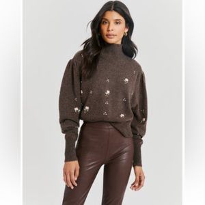 Something Navy - Embroidered Mockneck Sweater
Brown